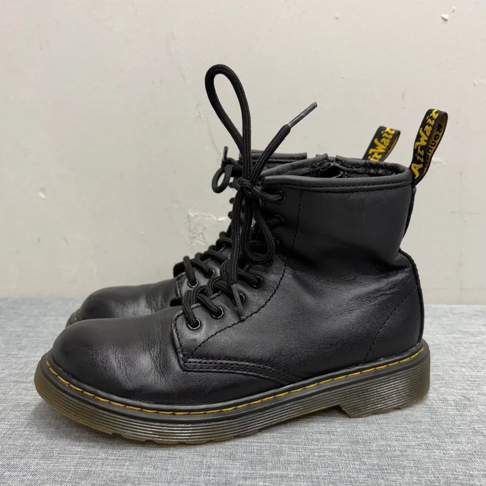 Dr. Martens 1460 J Boots Kids Size 3 Black Leather Side Zip Classic Combat